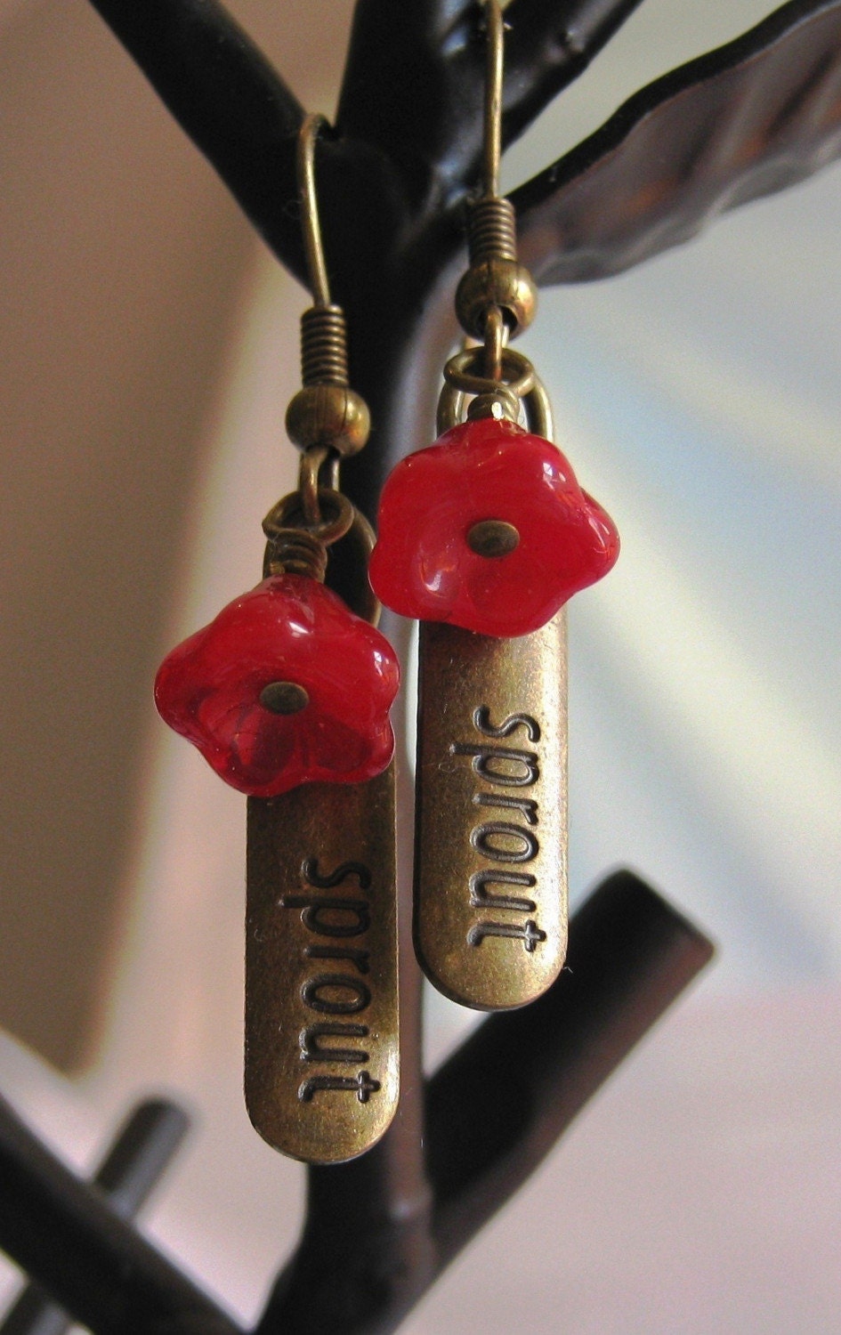 Sprout Floral Brass Dangle Earrings
