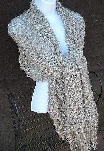 Spanish Moss Handknit Wrap Shawl Scarf in Sandstone