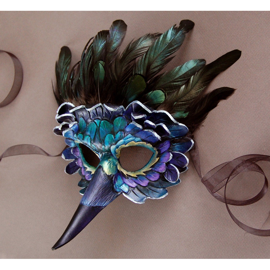 Iridescent Raven - Leather and Feather Mask