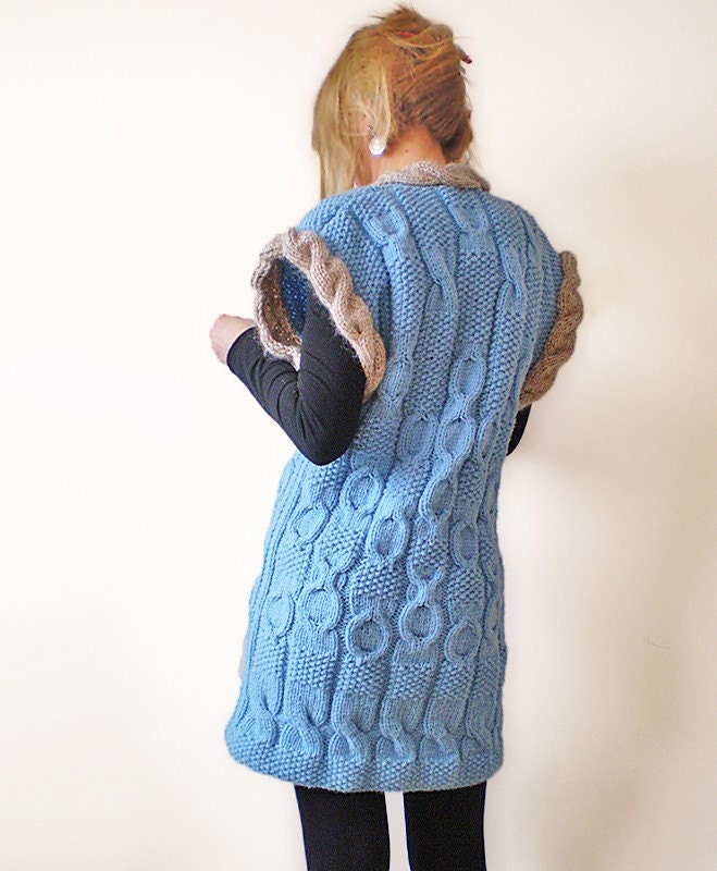Knitted Blue and Beige Minidress