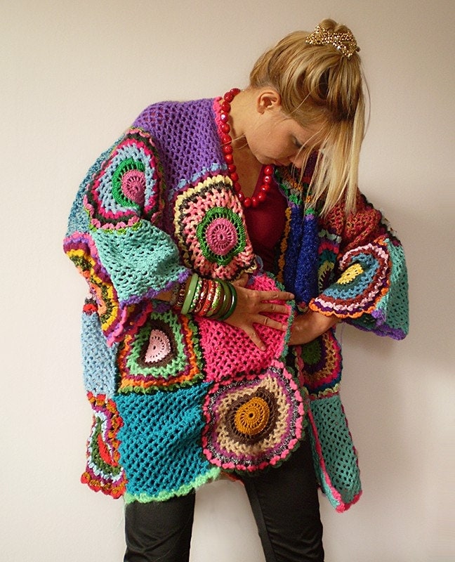 Plus Size Multicolor Crocheted Cardigan by subrosa123 on Etsy