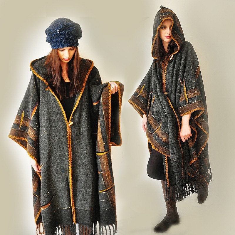 Dark Gray Handwoven Poncho (Sold - Accepting custom orders)