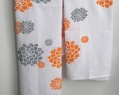 Packaged Set of 2 Dishtowels in Orange and Grey Hens and Chicks Print