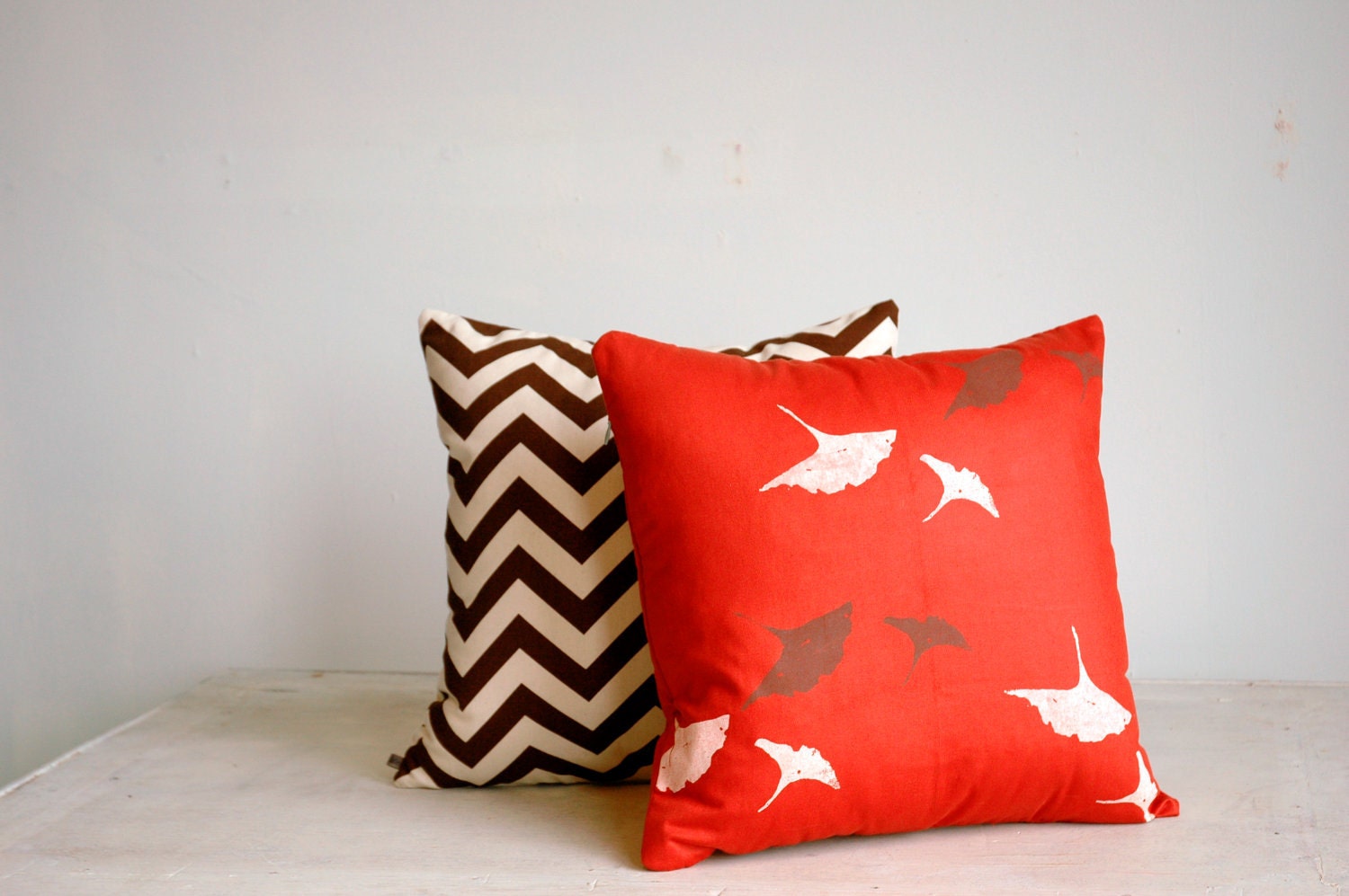 SUPER SALE Ruby Red Pillow Cover with Ginko Print Free Domestic Shipping