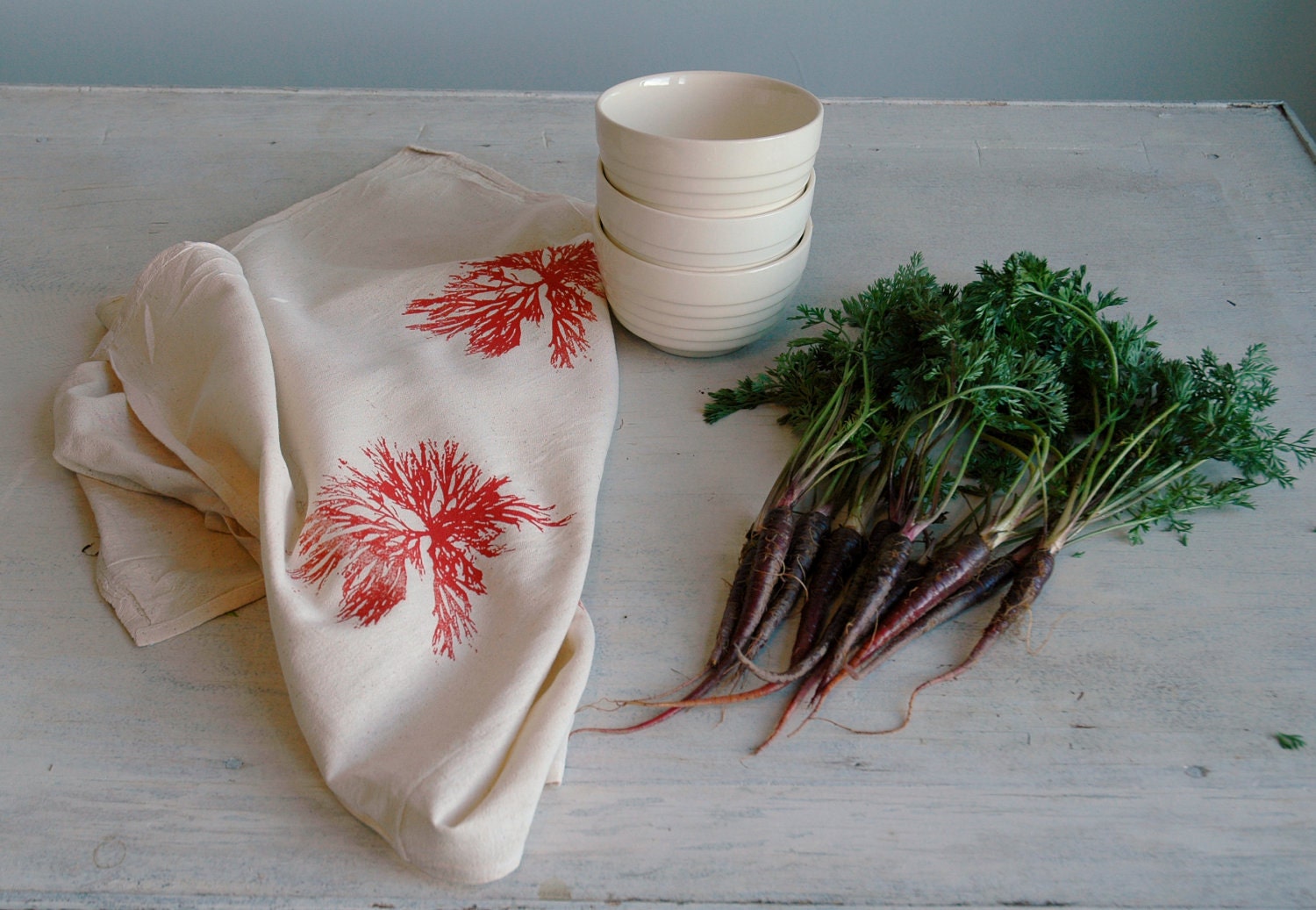 Packaged Set of 2 Dishtowels-Coral Red Algae print
