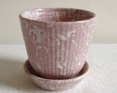vintage pink and white splatter planter