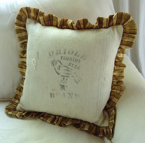 vintage linen feed sack pillow