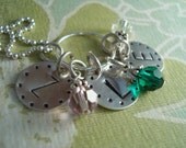 hand stamped personalized birthstone initial charm on a ring handstamped necklace...
