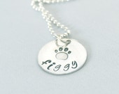 hand stamped personalized dog name with paw disc handstamped necklace MILO...
