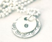 hand stamped personalized initial handstamped sterling silver charm name necklace SWIRLY...