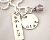 hand stamped personalized charm style hand stamped sterling silver name necklace CLAY...