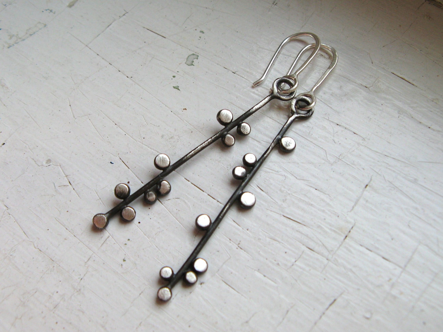 Oxidized Sterling Silver Cherry Blossom Dangle Earrings