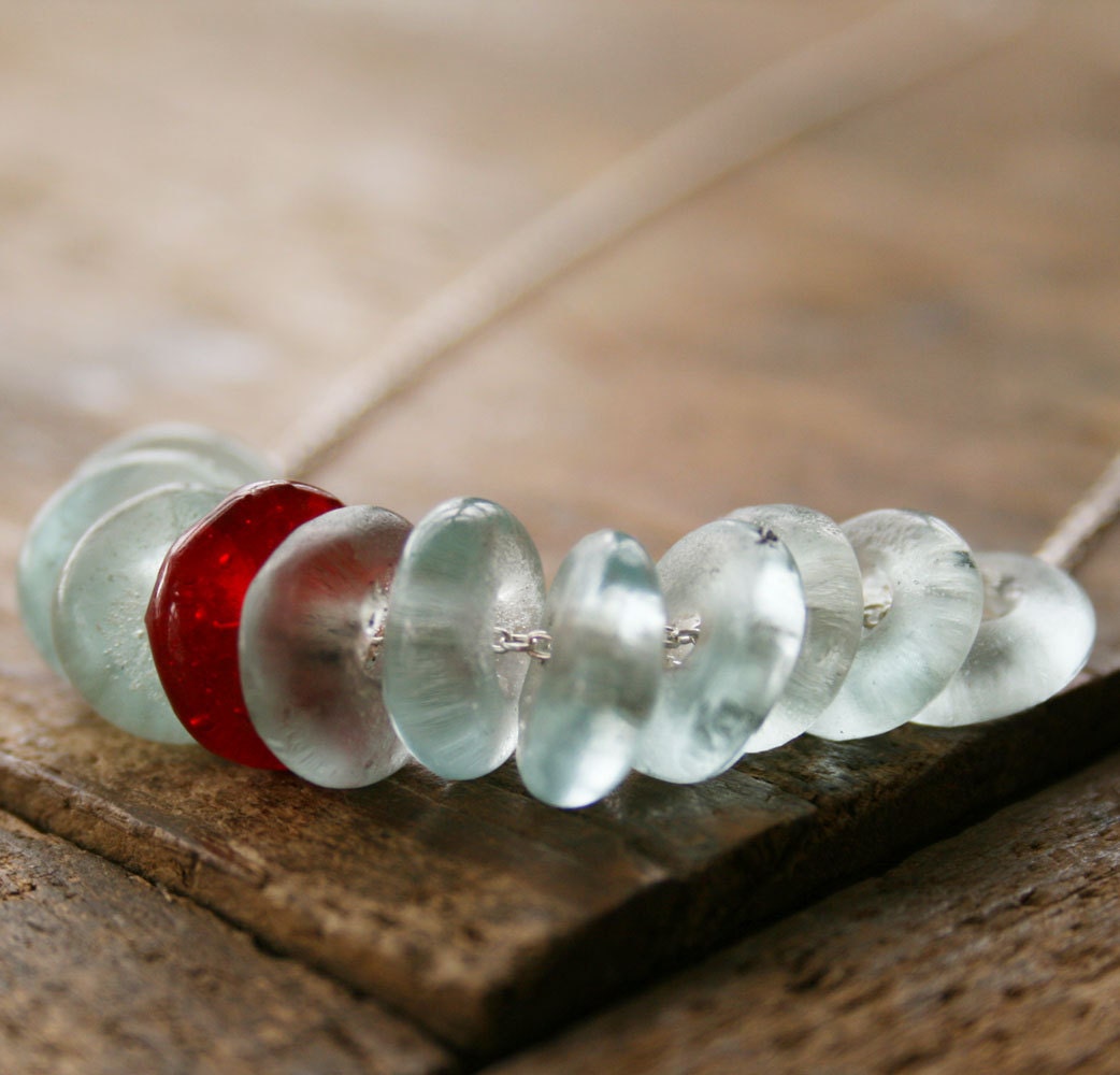 Glass donuts sterling silver soft colors aqua red beach necklace Fashion Under 50 Gift seven jewelry