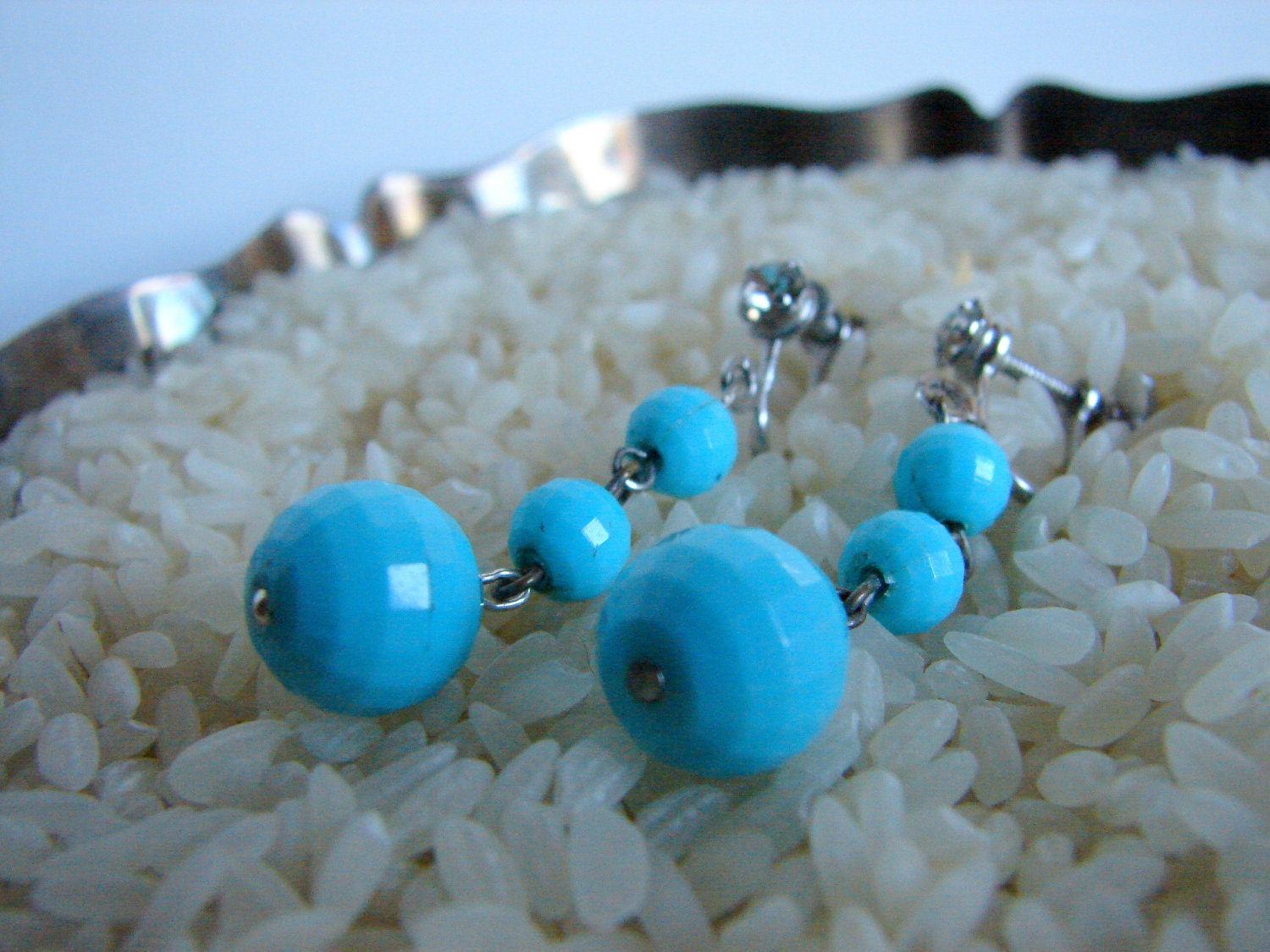 Vintage Upcycled Disco Faceted Lucite Screw Back Earrings Beaded Dangle Style