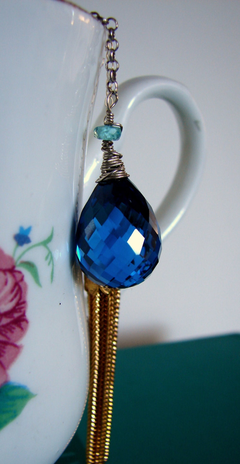 Two Toned Necklace Swiss Blue Topaz Jelly Fish and Apatite