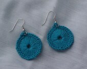 Crocheted Sunburst Medallion Earrings--Turquoise