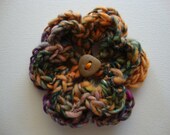 Mostly Orange flower brooch with genuine beach stone button