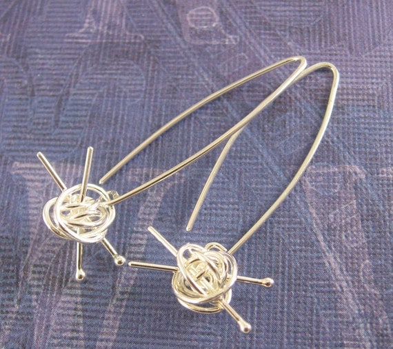 Knit me somethin' earrings - knitting earrings, gift for knitter, for the love of knitting, sterling silver handmade
