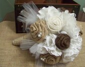 Rustic Chic Wedding Burlap and Lace Bouquet-Bridal-Fabric-Handmade