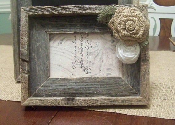 Barn Wood Rustic Picture Frame with Burlap Rose