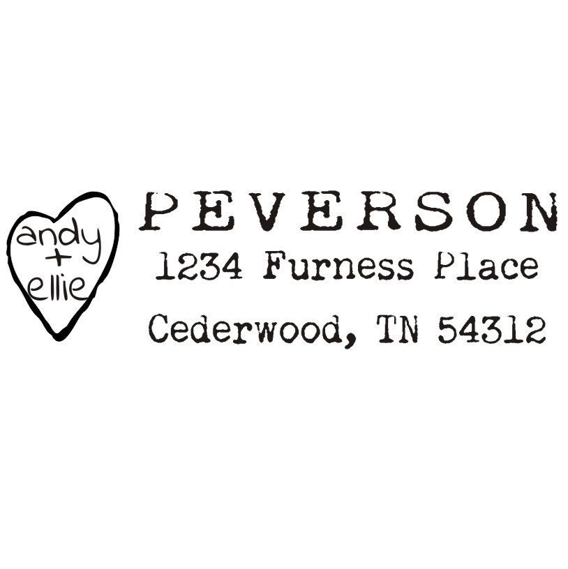 Heart with initials carved in a tree custom return address rubber stamp