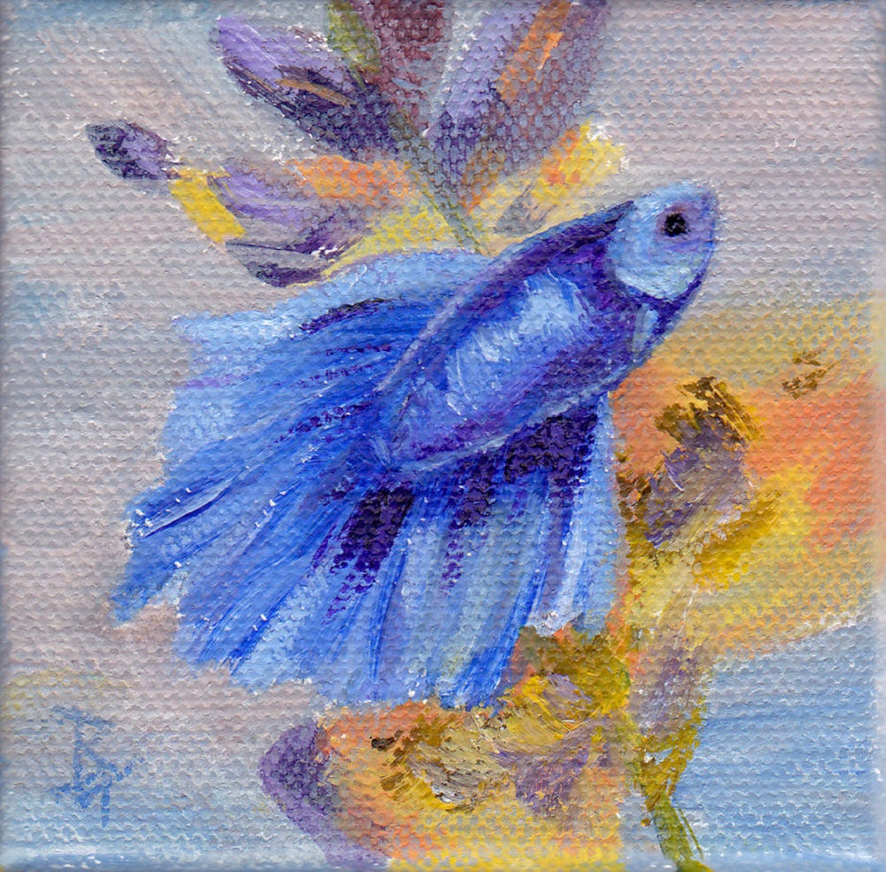 Little Blue Betta Fish Original Painting
