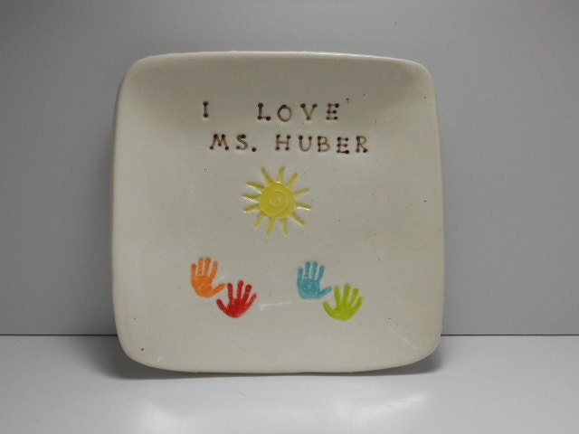 Teacher - Counselor - Principal - Large Square dish - hand prints - sunshine - customize