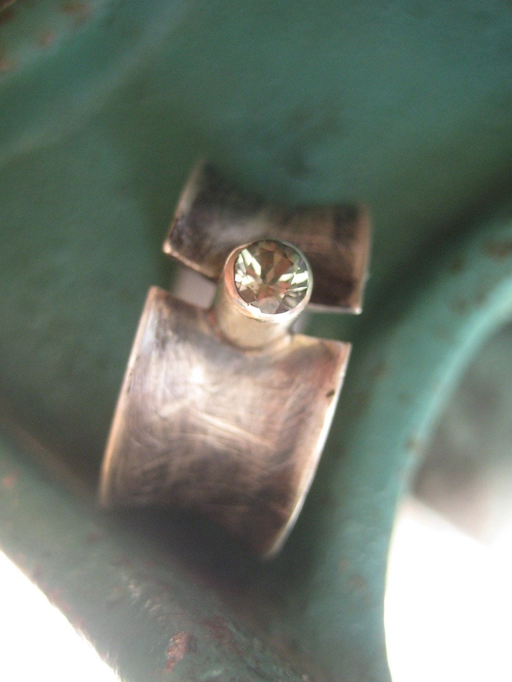 Sterling Silver Ring with Oregon Sunstone. Flare Ring.