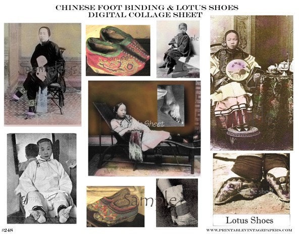 Chinese Foot Binding and Lotus Shoes Digital Collage Sheet E248