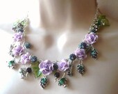 French Wine Necklace Polymer Clay Rose Handmade Lilac Purple