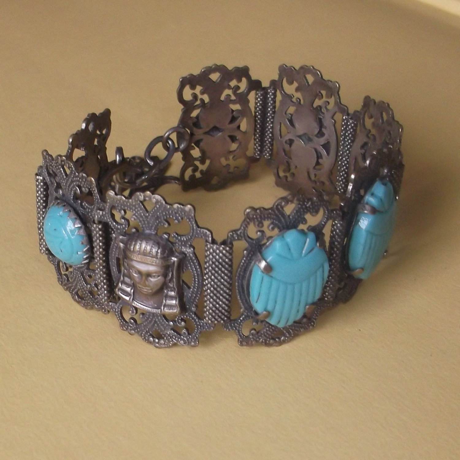 Egyptian Revival Pharoah Scarab Bracelet