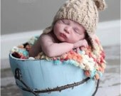 Custom Knit Cable  Alpaca Teddy Bear Baby Hat With Earflaps