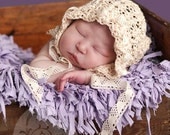 Vintage Lace Look Crocheted Baby Bonnet with Ribbon