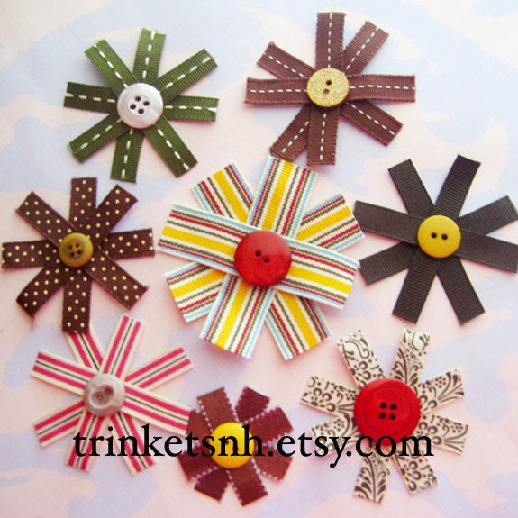 Ribbon Flower Embellishments with Button Centers