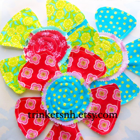 Custom Listing Reserved for Autumn - Sewn Petal Flower Fabric Appliques Set of Three