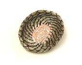 Coiled Basket Fragrant Sweetgrass Miniature Ring Dish Basket with Peach Ceramic Center