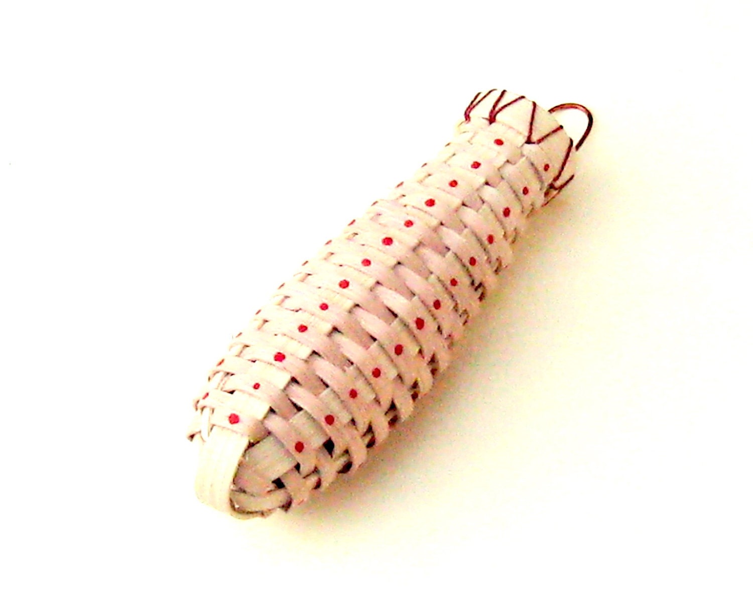 Wall Pocket Basket Woven Natural with Red Dots Rustic for Dried Flowers Grasses Pods