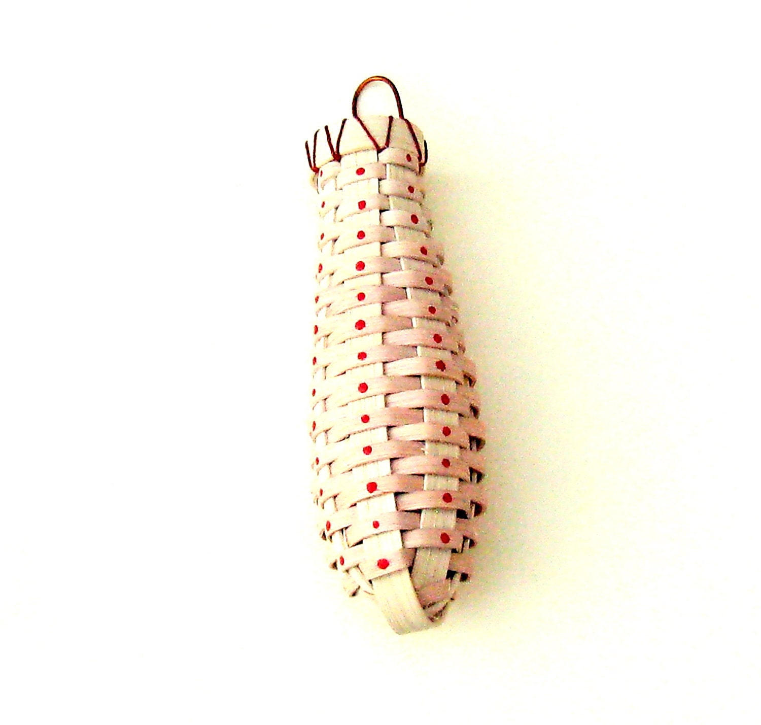 Wall Pocket Basket Woven Natural with Red Dots Rustic for Dried Flowers Grasses Pods