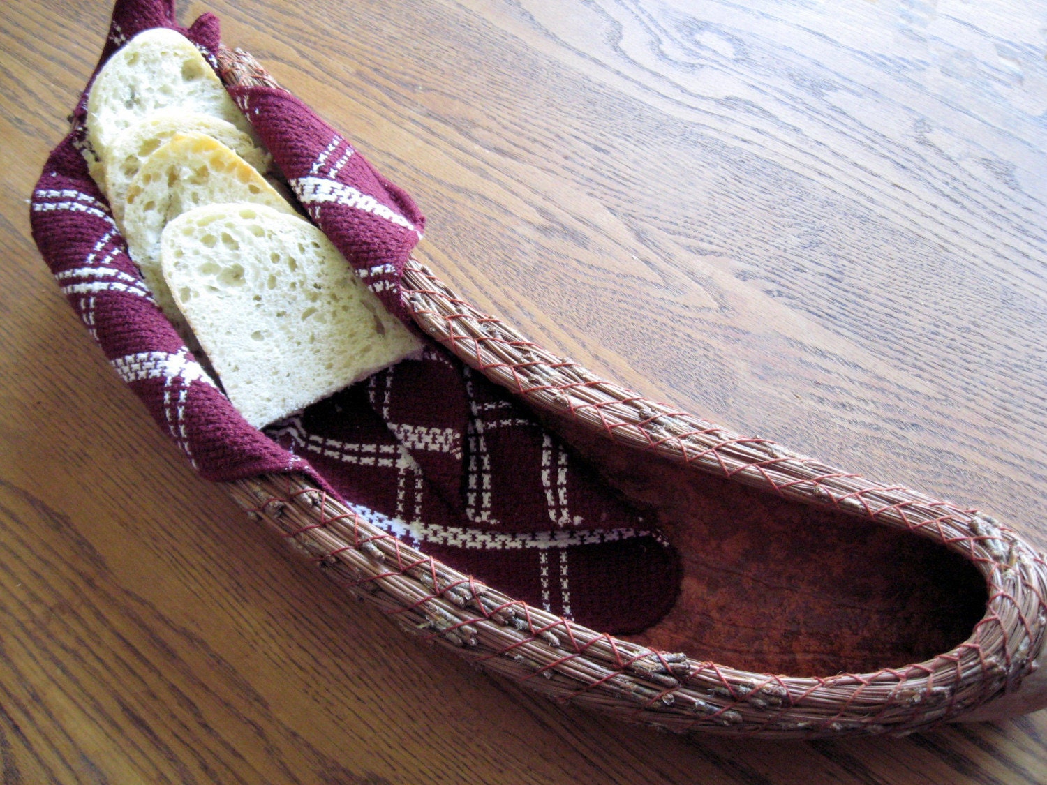 French Bread Basket Coiled Gourd Natural Brown Terracotta Earth Tones Unusual Practical