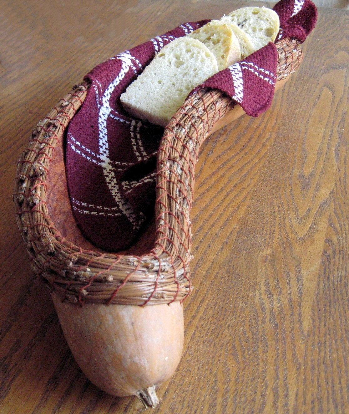French Bread Basket Coiled Gourd Natural Brown Terracotta Earth Tones Unusual Practical