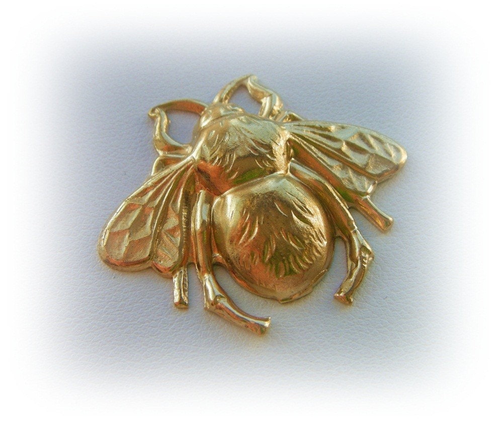 1 - Large BUMBLE BEE Raw Brass Charms and Jewelry Findings - Stamping (F)