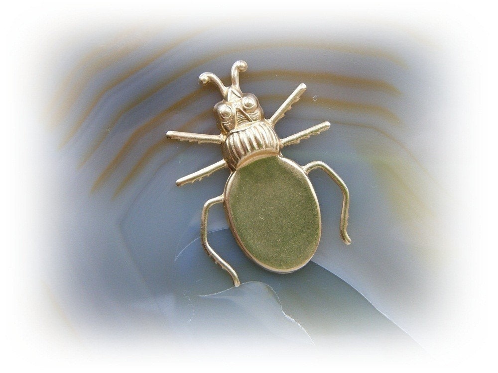 2 - BEETLE CABOCHON Raw Brass - Jewelry Findings (F)
