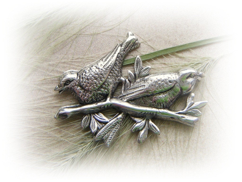 1 - Birds On A Branch Antique Silver Ox Brass Finish - SOX Jewelry Findings (F-11)