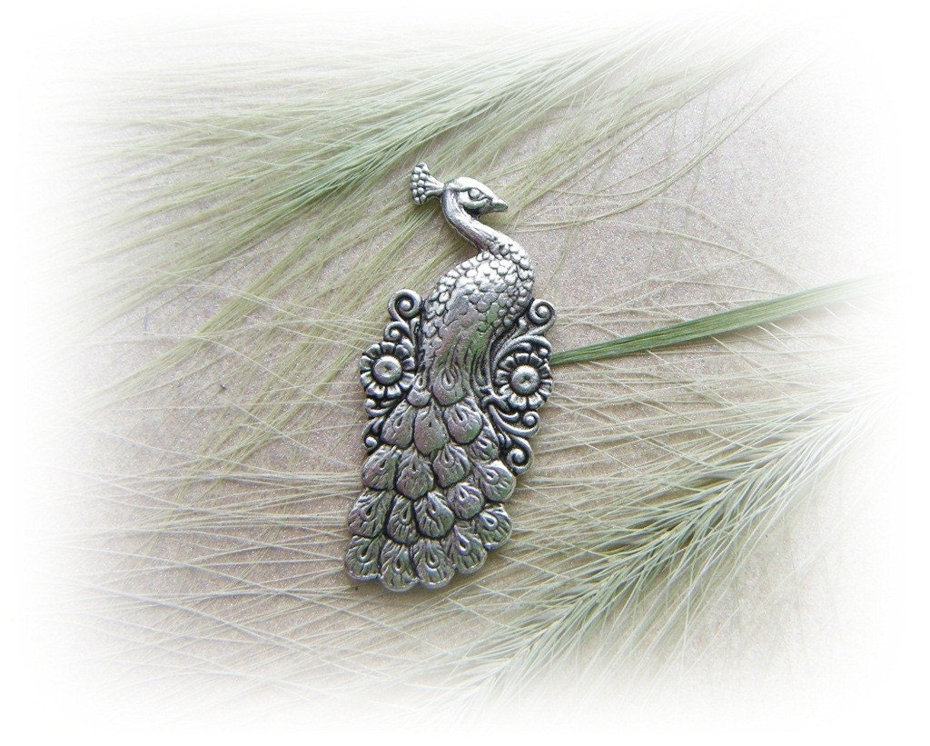 1 - PEACOCK Antique Silver Ox Brass Jewelry Findings - Brass Stamping (E)