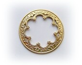 2 -  Round Scallop Medallion Brass Ornament - Jewelry Findings - Brass Stamping (C-2)