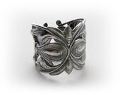 1 - Art Nouveau Flower Band Ring Adjustable - Antique Silver Ox Brass Finish Jewelry (BD)