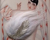 Louise Brooks White Beaded Peacock Feather Hair Clip Fascinator