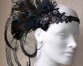 Licorice Nymph Peacock Feather Flapper Headband