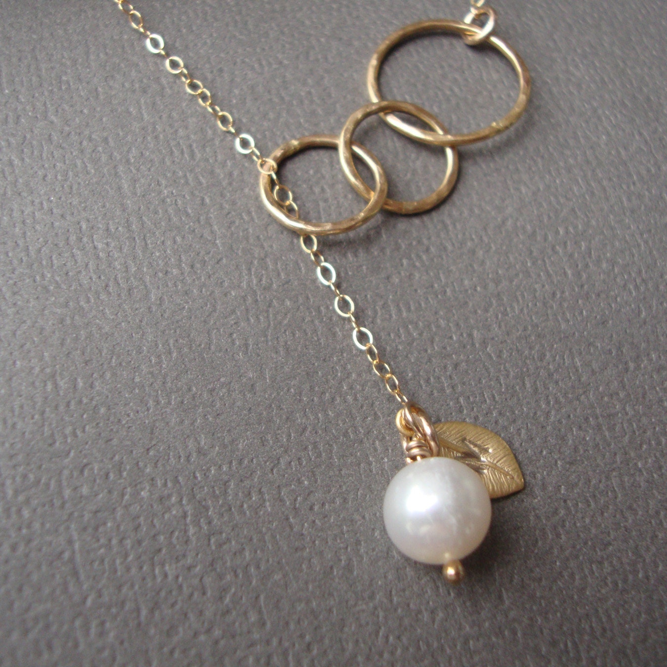 Personalized Lariat-Gold Filled-Engraved Tiny Leaf-Bridal-Bridesmaids Gifts-Maid of Honor-Customized Gift-Bridal Party-Everyday Jewelry
