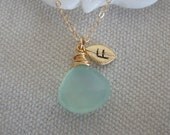 Personalized Necklace Stone Initial of your Choice - Lovely Gift, Bridal Party, Hand Stamped Leaf, Monogram, Hand Stamped, Bridesmaids Gift